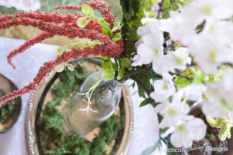 Vintage centerpiece idea with spring flowers