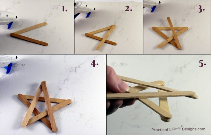 Steps for making a star out of craft sticks