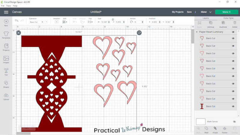 Heart luminary svg file on cricut design space.