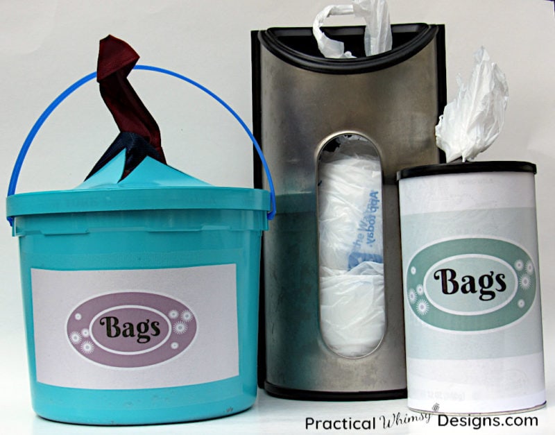 Plastic bags folded in canisters