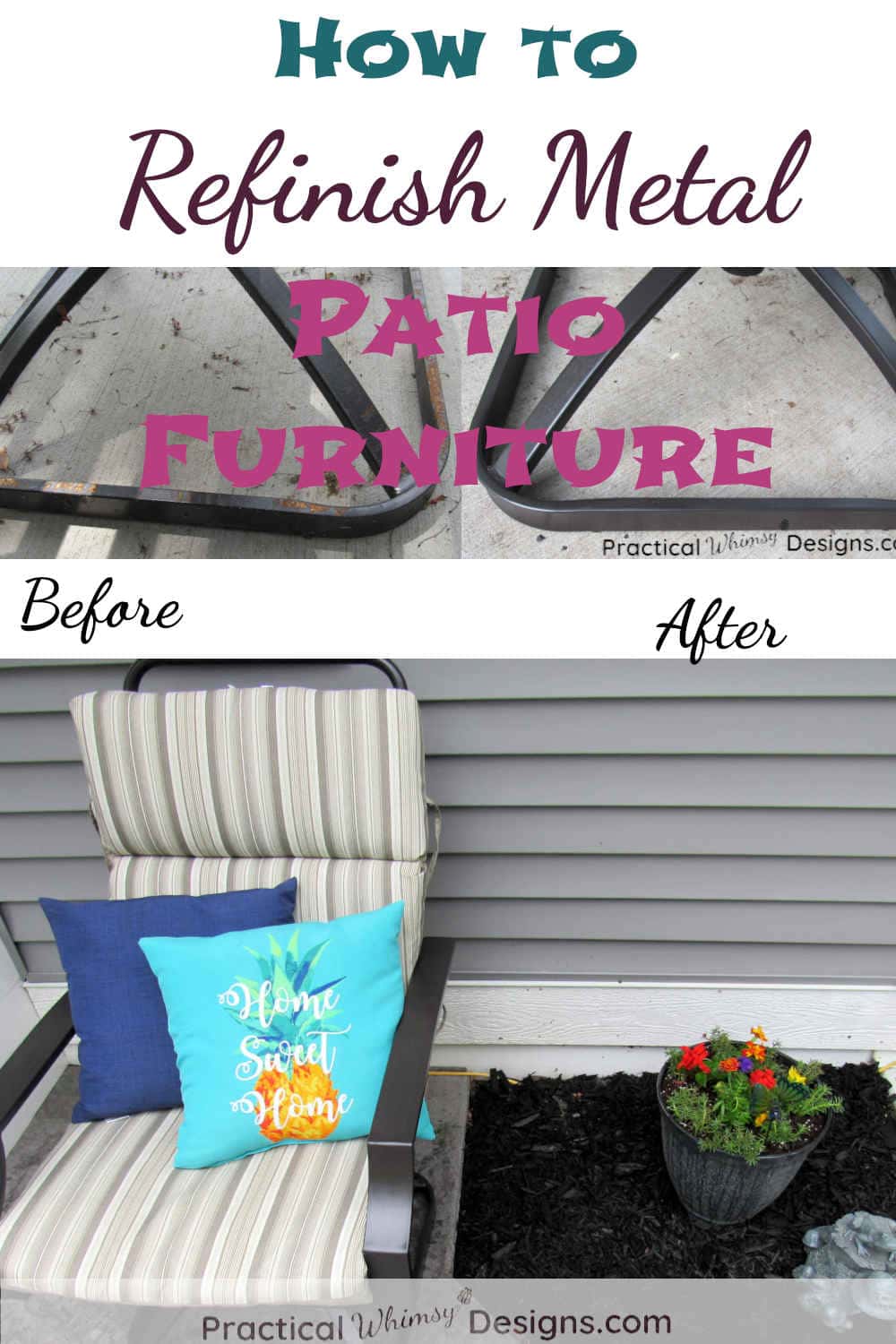 How to refinish metal patio furniture: before and after photos of a metal patio chair