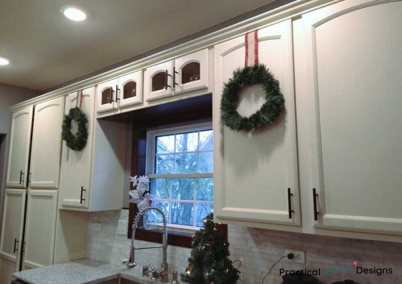 12 inch cabinet wreaths hanging in kitchen