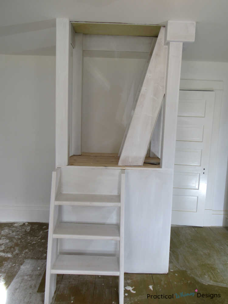 Built in ladder platform primed white