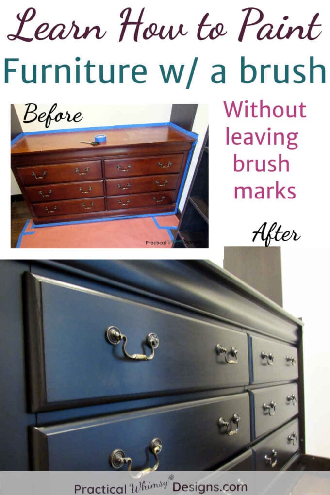 Dresser before and after paint. Learn how to paint furniture without leaving brush marks.