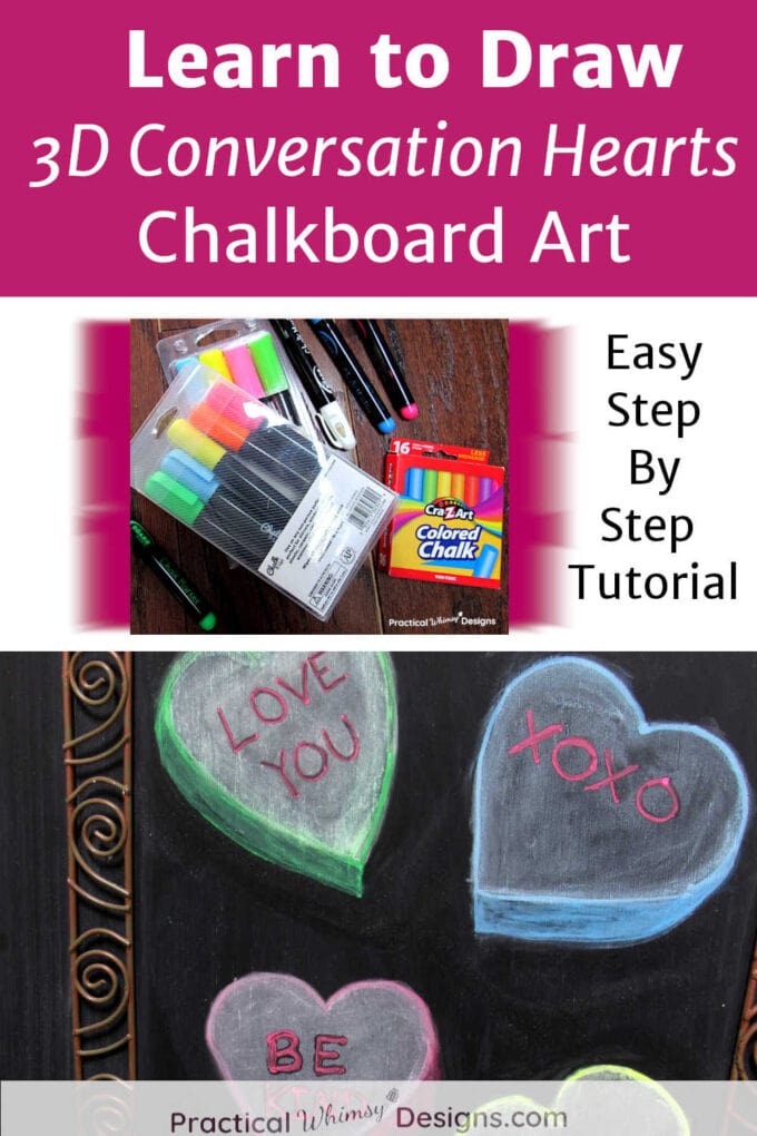 Chalkboard markers and 3D Conversation Hearts chalkboard art