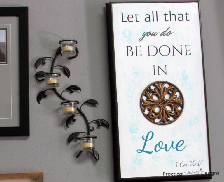 DIY Upcycled love sign on wall