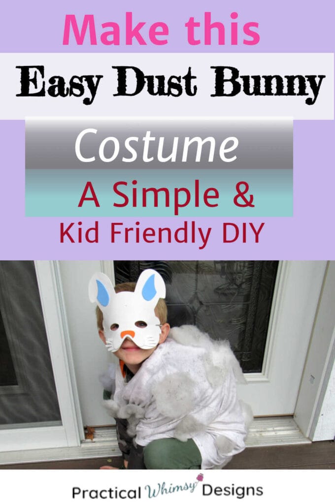 Little boy wearing dust bunny costume.