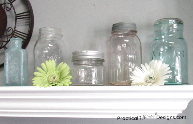 Mason jar decor on shelf