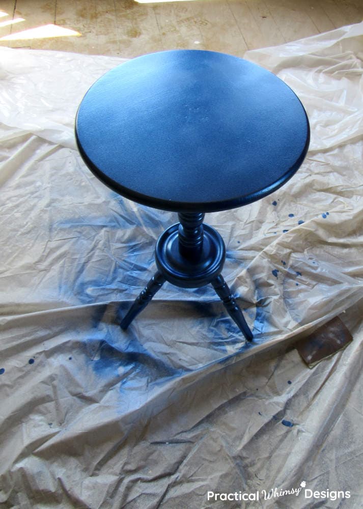 Side table makeover after it is spray painted