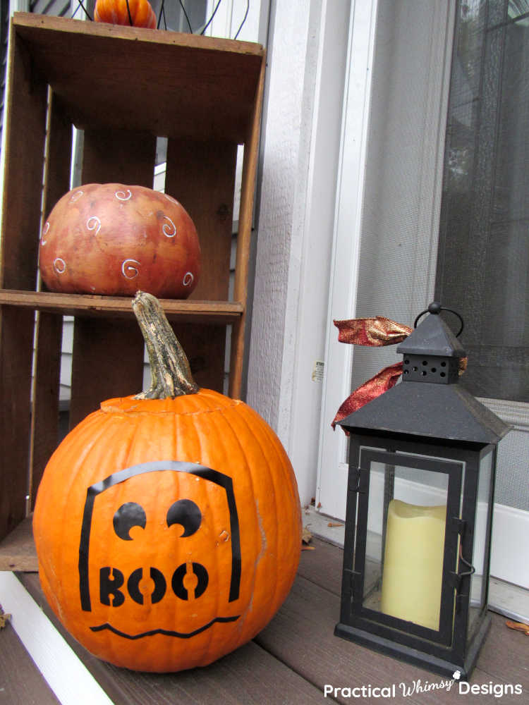 Vinyl boo stickers on pumpkin