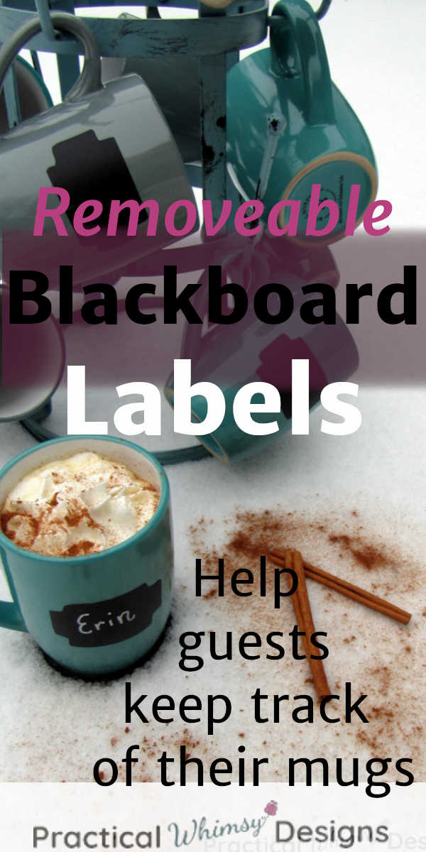 Removeable blackboard labels on mugs in the snow