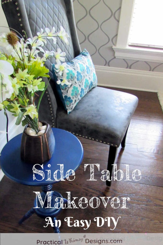 Side Table Makeover with paint. Table and chair in master bedroom.