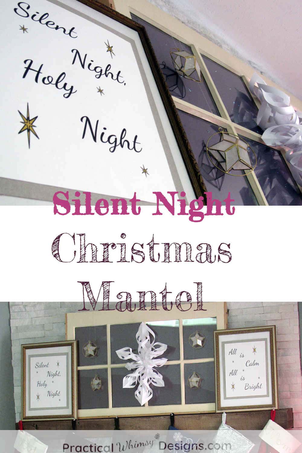 Christmas mantel with silent night and stars