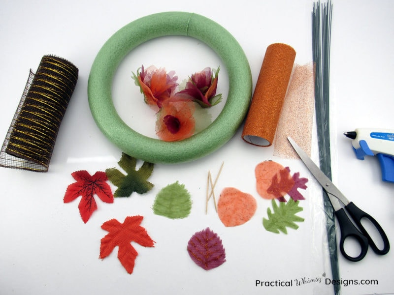 Craft supplies for making a simple DIY fall wreath