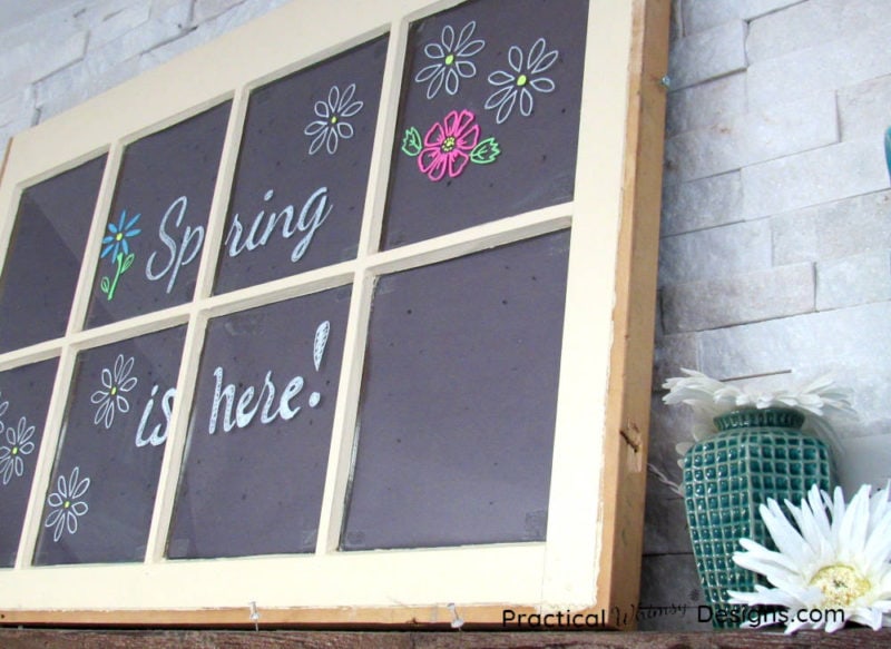 Spring stencils on faux chalkboard