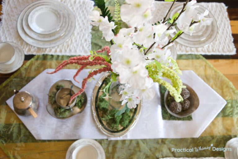 Spring vintage centerpiece on table