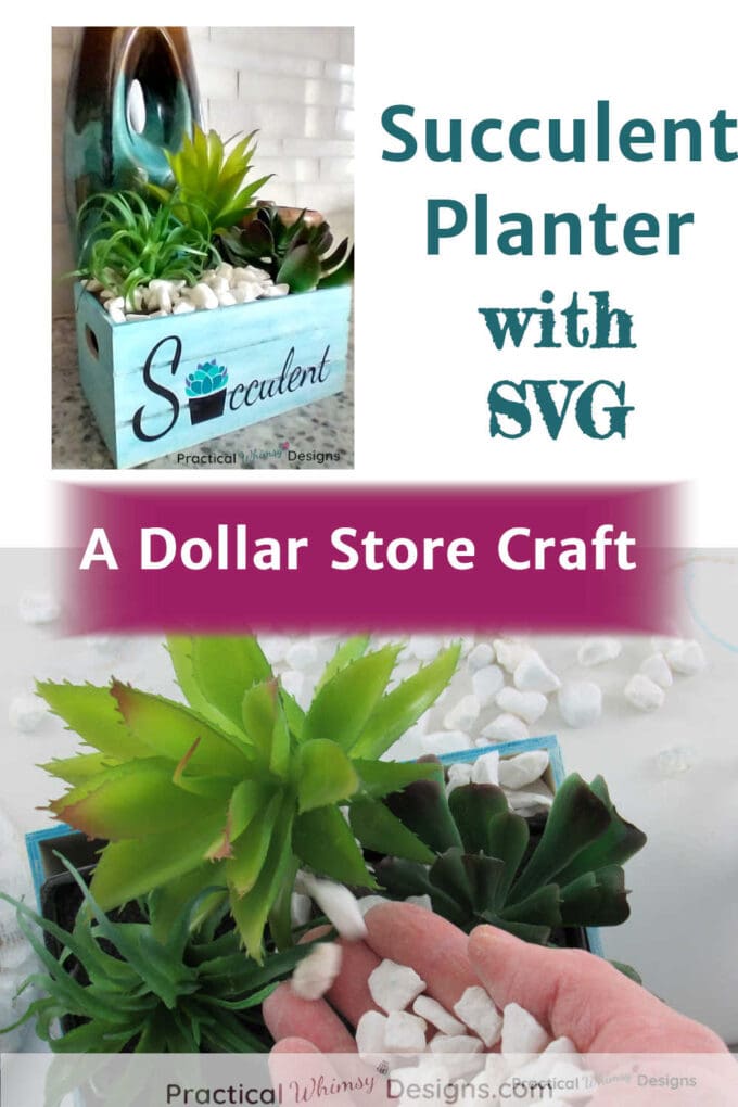 Teal Succulent planter crate with SVG file