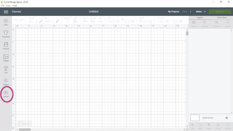 Upload button in Cricut Design Space.