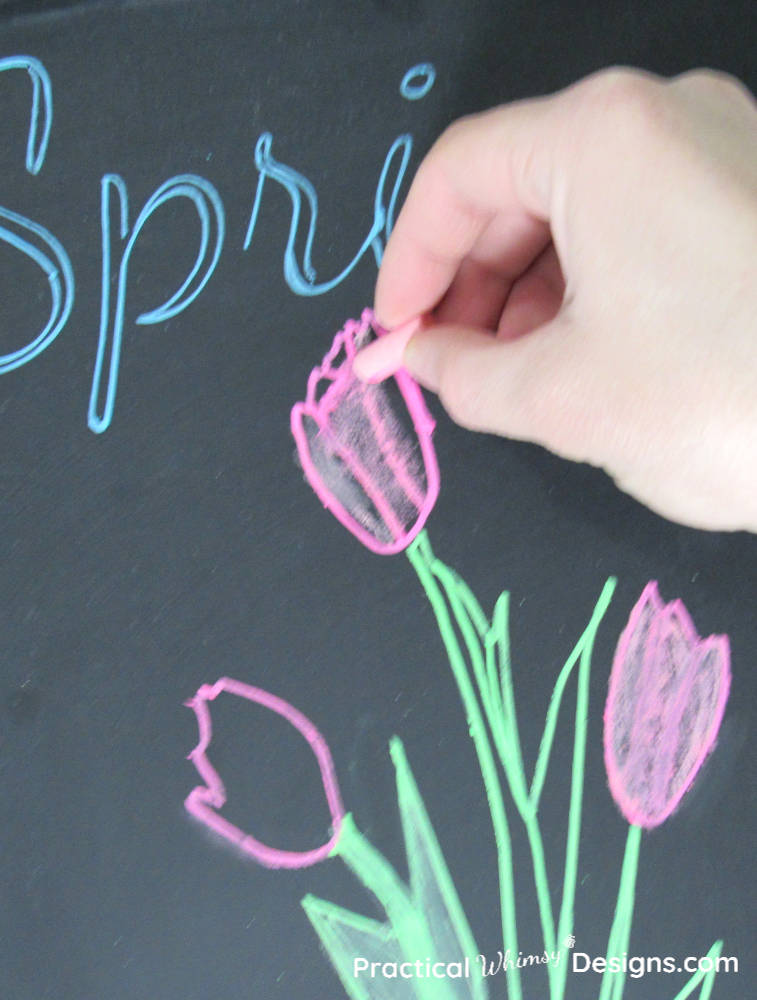 Shading chalk on stenciled chalkboard