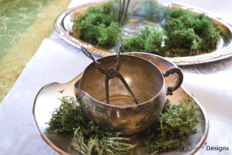 Vintage silver dishes on table