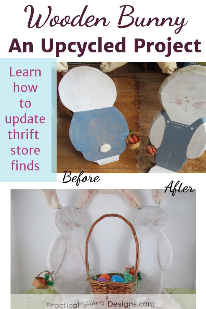 Wooden bunny decor before and after painting