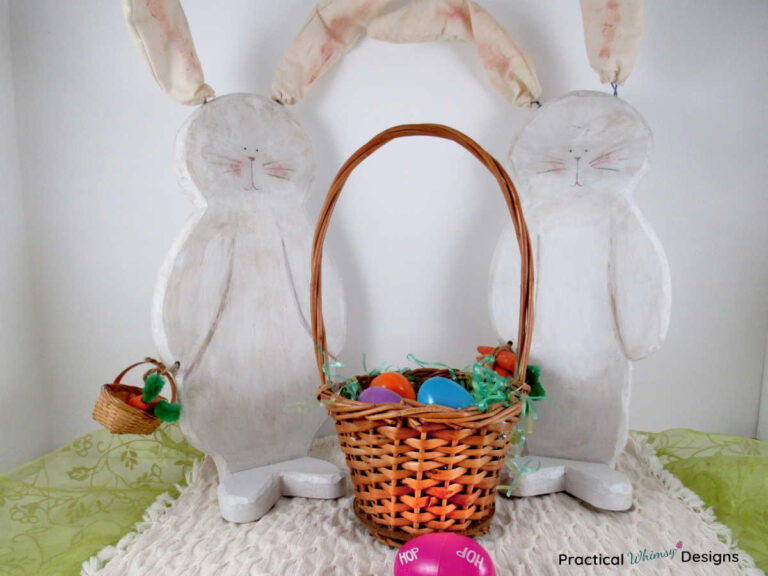 Large wooden bunny decor with easter basket