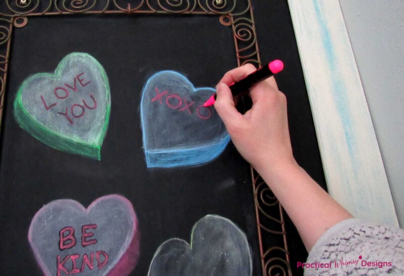 Writing message on 3D Conversation Heart Chalkboard Art